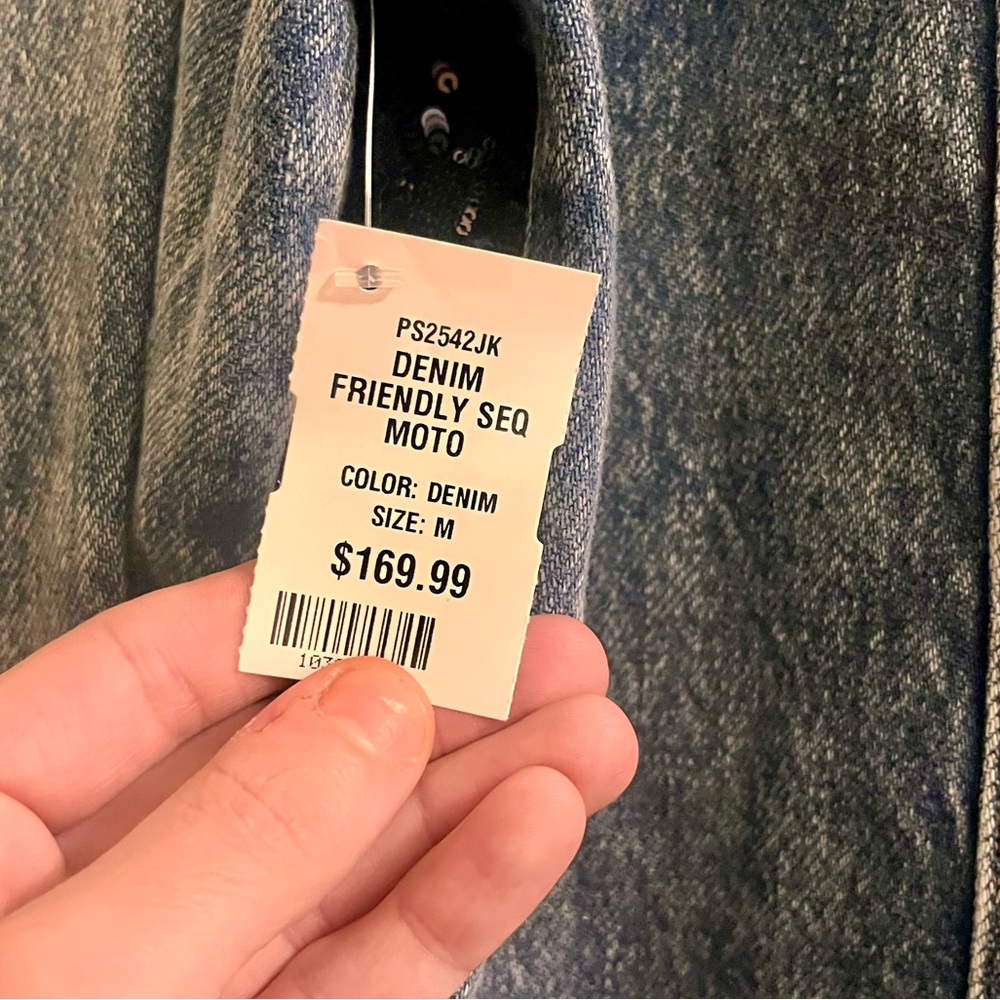 nwt ๐ denim moto jacket with abstract plaid sequins - Picture 16 of 16